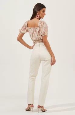 Ruffle Neck Smocked Bodysuit -ASTR the Label Store AT16189 CREAM BLUSHFLORAL 5 scaled