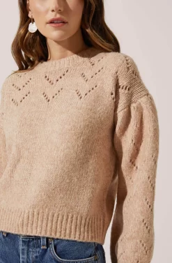 Pointelle Puff Sleeve Sweater -ASTR the Label Store AT16195 CAMEL 3 scaled