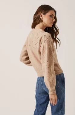 Pointelle Puff Sleeve Sweater -ASTR the Label Store AT16195 CAMEL 4 scaled