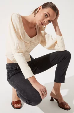 Long Sleeve Ruched Button Front Top 6 Long Sleeve Ruched Button Front Top -ASTR the Label Store AT16261 CREAM 954