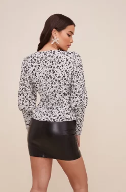 Button Front Long Sleeve Top -ASTR the Label Store AT16331 IVORY BLACKDITSY 5 scaled