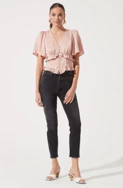 Short Sleeve Ruffle Hem Top -ASTR the Label Store AT16334 BLUSH 985