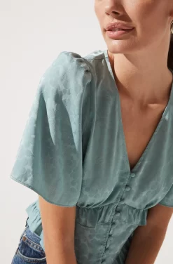 Short Sleeve Ruffle Hem Top -ASTR the Label Store AT16334 SAGE 991