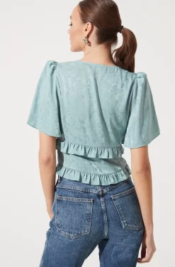 Short Sleeve Ruffle Hem Top -ASTR the Label Store AT16334 SAGE 992