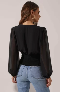 Ruched Bodice Long Sleeve Top -ASTR the Label Store AT16488 003 BLACK 4 scaled
