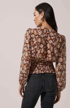 Ruched Bodice Long Sleeve Top -ASTR the Label Store AT16488 003 RUST PURPLEMULTI 4 scaled