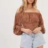 Off The Shoulder Cropped Volume Sleeve Top