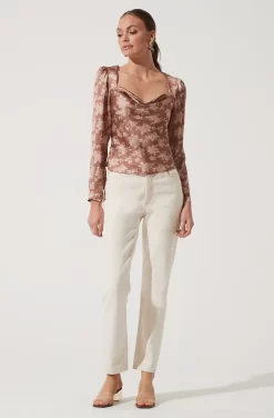 Floral Long Sleeve Back Cutout Top -ASTR the Label Store AT16641 TAUPE FLORAL 1032