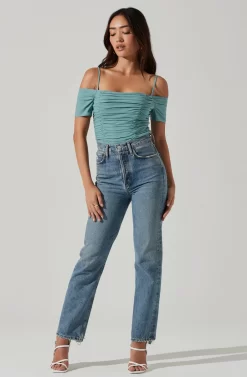 Ruched Off Shoulder Top -ASTR the Label Store AT16814B DARKSAGE 0489 scaled