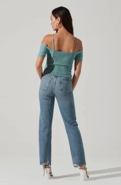 Ruched Off Shoulder Top -ASTR the Label Store AT16814B DARKSAGE 0495 scaled