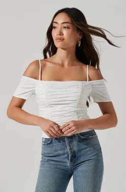 Ruched Off Shoulder Top -ASTR the Label Store AT16814B WHITE 0461 scaled