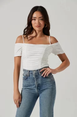 Ruched Off Shoulder Top -ASTR the Label Store AT16814B WHITE 0468 scaled