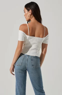 Ruched Off Shoulder Top -ASTR the Label Store AT16814B WHITE 0473 scaled