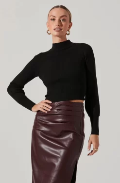 Tie Back Mock Neck Sweater -ASTR the Label Store AT16917 BLACK 2 scaled