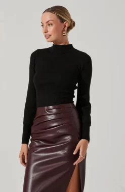 Tie Back Mock Neck Sweater -ASTR the Label Store AT16917 BLACK 3 scaled