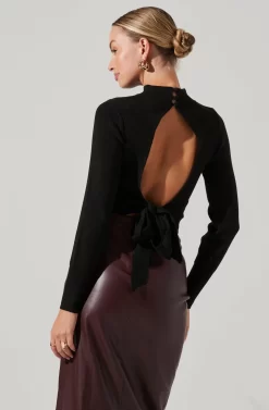 Tie Back Mock Neck Sweater -ASTR the Label Store AT16917 BLACK 4 scaled
