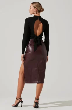 Tie Back Mock Neck Sweater -ASTR the Label Store AT16917 BLACK 5 scaled