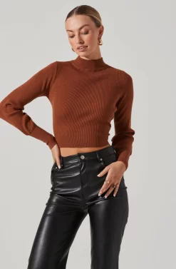 Tie Back Mock Neck Sweater -ASTR the Label Store AT16917 CAMEL 3 scaled