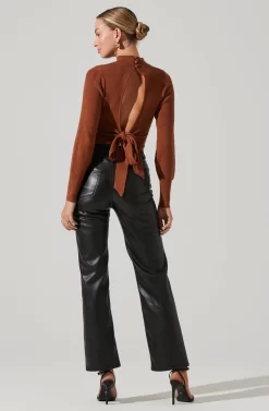Tie Back Mock Neck Sweater -ASTR the Label Store AT16917 CAMEL 5 scaled