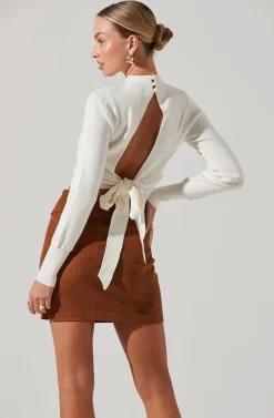 Tie Back Mock Neck Sweater