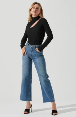 Slit Mock Neck Top -ASTR the Label Store AT16954 BLACK 1 scaled