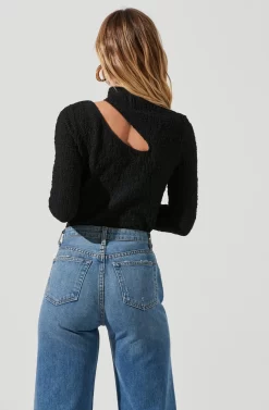 Slit Mock Neck Top -ASTR the Label Store AT16954 BLACK 6 scaled