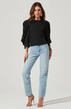 Bubble Half Sleeve Top -ASTR the Label Store AT16983 BLACK 1 scaled