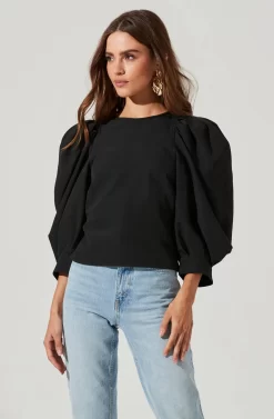 Bubble Half Sleeve Top -ASTR the Label Store AT16983 BLACK 3 scaled