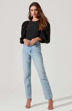 Bubble Half Sleeve Top -ASTR the Label Store AT16983 BLACK 4 scaled