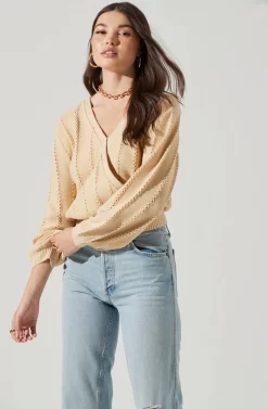 Wrap Front Pointelle Sweater -ASTR the Label Store AT17000 BUTTER 3 scaled