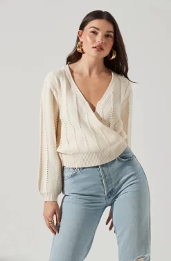 Wrap Front Pointelle Sweater -ASTR the Label Store AT17000 WHITE 3 scaled