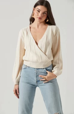 Wrap Front Pointelle Sweater -ASTR the Label Store AT17000 WHITE 4 scaled