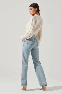 Wrap Front Pointelle Sweater -ASTR the Label Store AT17000 WHITE 5 scaled