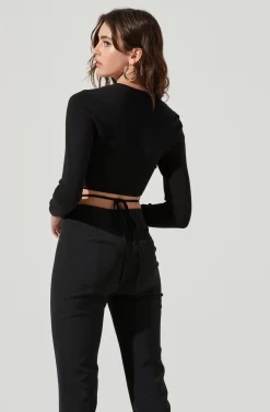 Tie Waist Wrap Sweater -ASTR the Label Store AT17019 BLACK 4 scaled