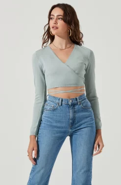 Tie Waist Wrap Sweater -ASTR the Label Store AT17019 SAGE 2 scaled