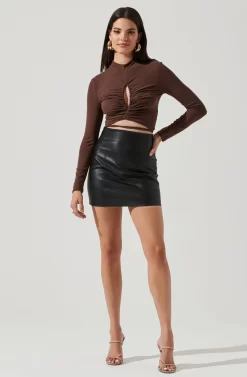 Reseda Cutout Tie Waist Top -ASTR the Label Store AT17029 BROWN 1 scaled