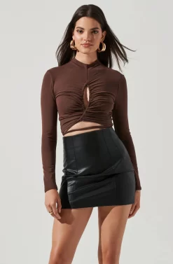 Reseda Cutout Tie Waist Top -ASTR the Label Store AT17029 BROWN 2 scaled
