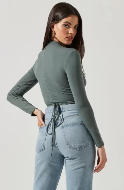 Reseda Cutout Tie Waist Top -ASTR the Label Store AT17029 SAGE 4 scaled