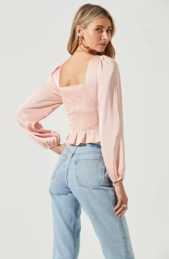 Long Sleeve Hook & Eye Front Peplum Top -ASTR the Label Store AT17193 BLUSH 5 scaled