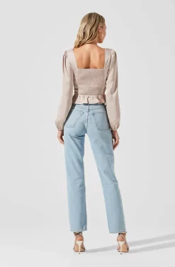 Long Sleeve Hook & Eye Front Peplum Top -ASTR the Label Store AT17193 NUDE 4 scaled