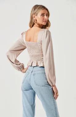 Long Sleeve Hook & Eye Front Peplum Top -ASTR the Label Store AT17193 NUDE 5 scaled