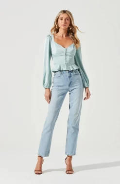 Long Sleeve Hook & Eye Front Peplum Top -ASTR the Label Store AT17193 SAGE 1 scaled