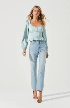 Long Sleeve Hook & Eye Front Peplum Top -ASTR the Label Store AT17193 SAGE 2 scaled