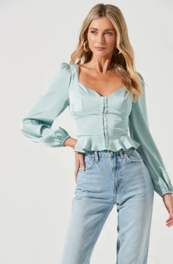 Long Sleeve Hook & Eye Front Peplum Top -ASTR the Label Store AT17193 SAGE 3 scaled