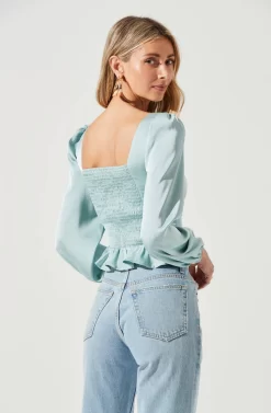 Long Sleeve Hook & Eye Front Peplum Top -ASTR the Label Store AT17193 SAGE 5 scaled