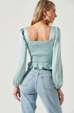 Long Sleeve Hook & Eye Front Peplum Top -ASTR the Label Store AT17193 SAGE 6 scaled