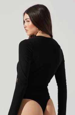 Long Sleeve Asymmetrical Cutout Bodysuit -ASTR the Label Store AT17201 BLACK 10 scaled