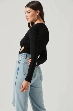 Long Sleeve Asymmetrical Cutout Bodysuit -ASTR the Label Store AT17201 BLACK 7 scaled