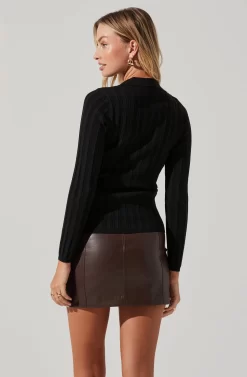 Ribbed Collared Cardigan -ASTR the Label Store AT17223 BLACK 4 scaled