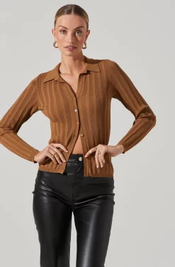 Ribbed Collared Cardigan -ASTR the Label Store AT17223 BROWN 2 scaled